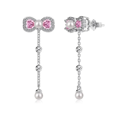 KAKODIY Elegant Boutique Jewelry 925 Sterling Silver 5A Cubic Zirconia Gemstone Shell Pearl Pendant Bow Bow Tassel Stud Earrings