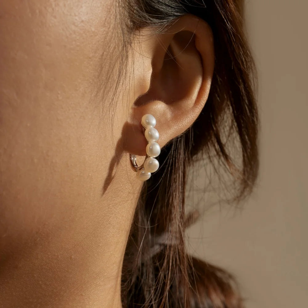 New Arrival 925 Silver Cz Zircon Drop Earrings for Women Classic Geometric Fresh Water Pearl Hoop Earring 18K Gold Plated  Jewelry