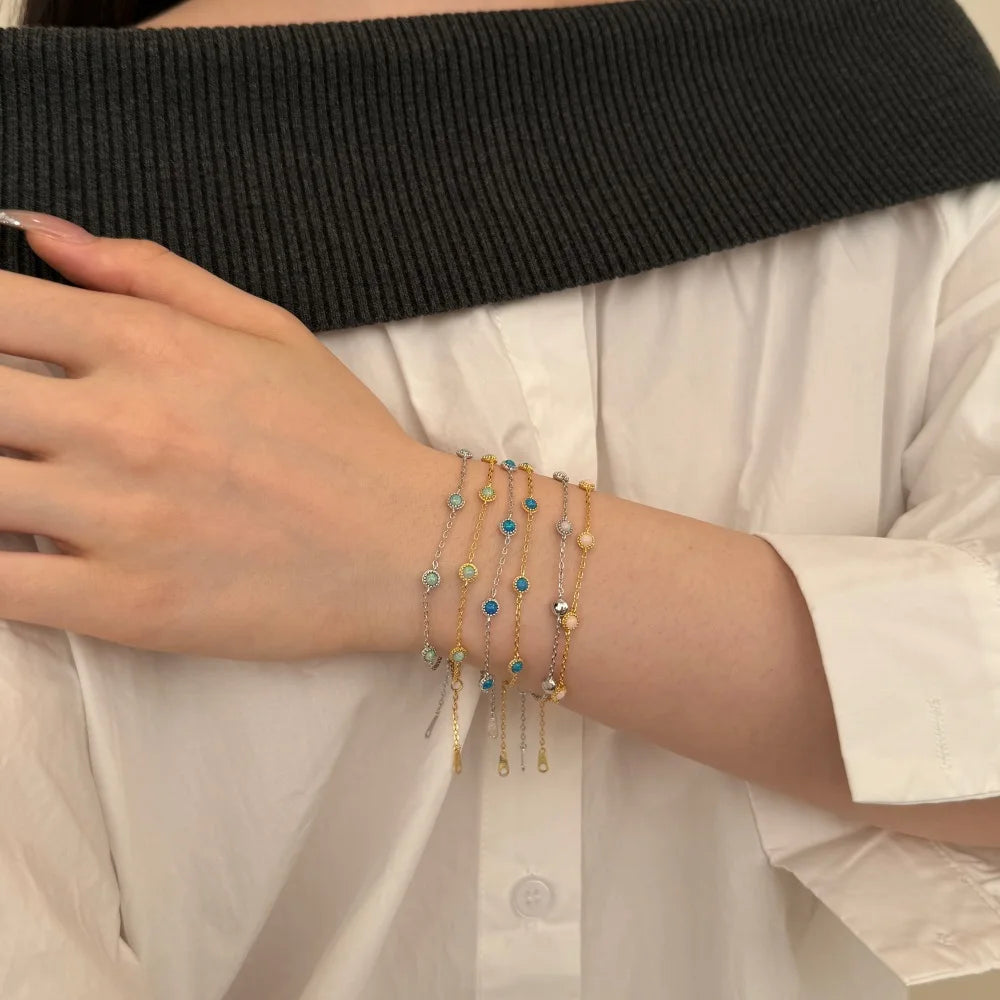 925 Sterling Silver Opal Chain Bracelet product image 2