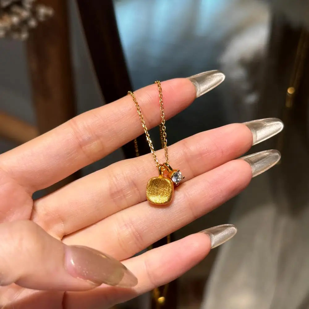 Ins New Style 22K Gold Plated Jewelry 925 Sterling Silver Small Cube Pendant Necklace With 5A Zircon