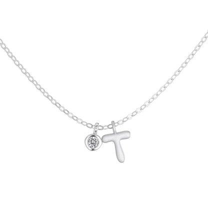 925 Sterling Silver T Initial 5A CZ Necklace by KAKODIY