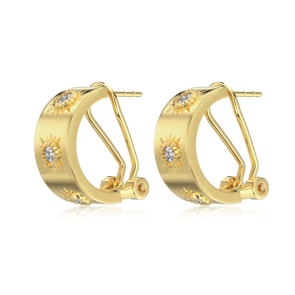 KAKODIY High Jewelry Rhodium 18K Gold Plated Brushed Surface 925 Sterling Silver 5A Cubic Zirconia Women's Clip-on Stud Earrings
