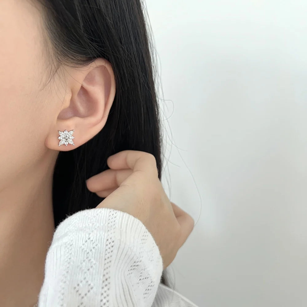 KAKODIY Fashion Fine Rhodium Plated 925 Sterling Silver Unchanged 5A Cubic Zirconia Snowflake Shaped Earrings for Women - product image 2