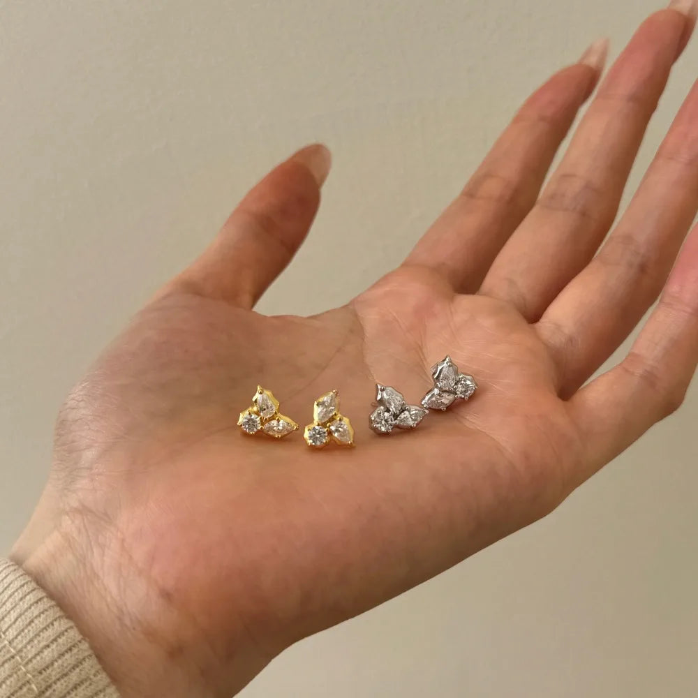 Dylam Trending Geometric Design Solid S925 Silver Rhodium 18K Gold Plated Triangle Marquise 5A CZ Zirconia Stud Earrings Jewelry