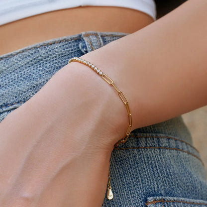 Vintage Spliced Cz Zircon Paperclip Chain S925 Silver Bracelet Tennis 18K Gold Plated Rectangular Stacking Bracelets Women