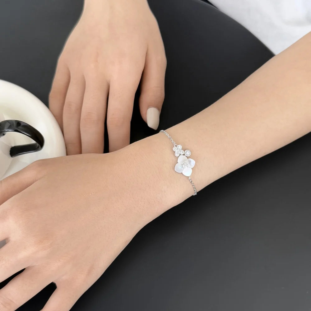925 Sterling Silver Flower 5A CZ Charm Bracelet product image 6
