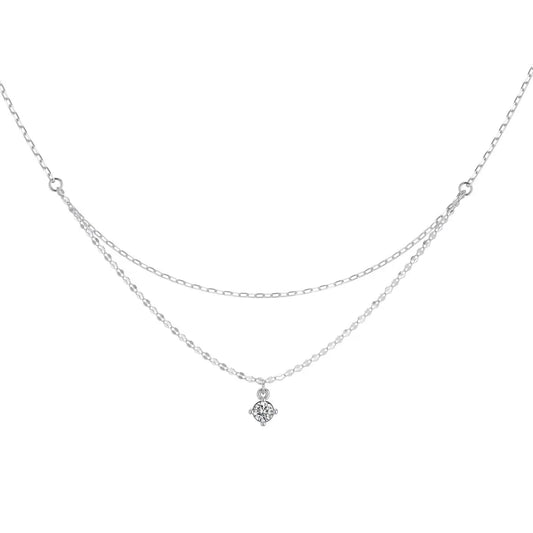 925 Sterling Silver Clover 5A CZ Layered Necklace by KAKODIY
