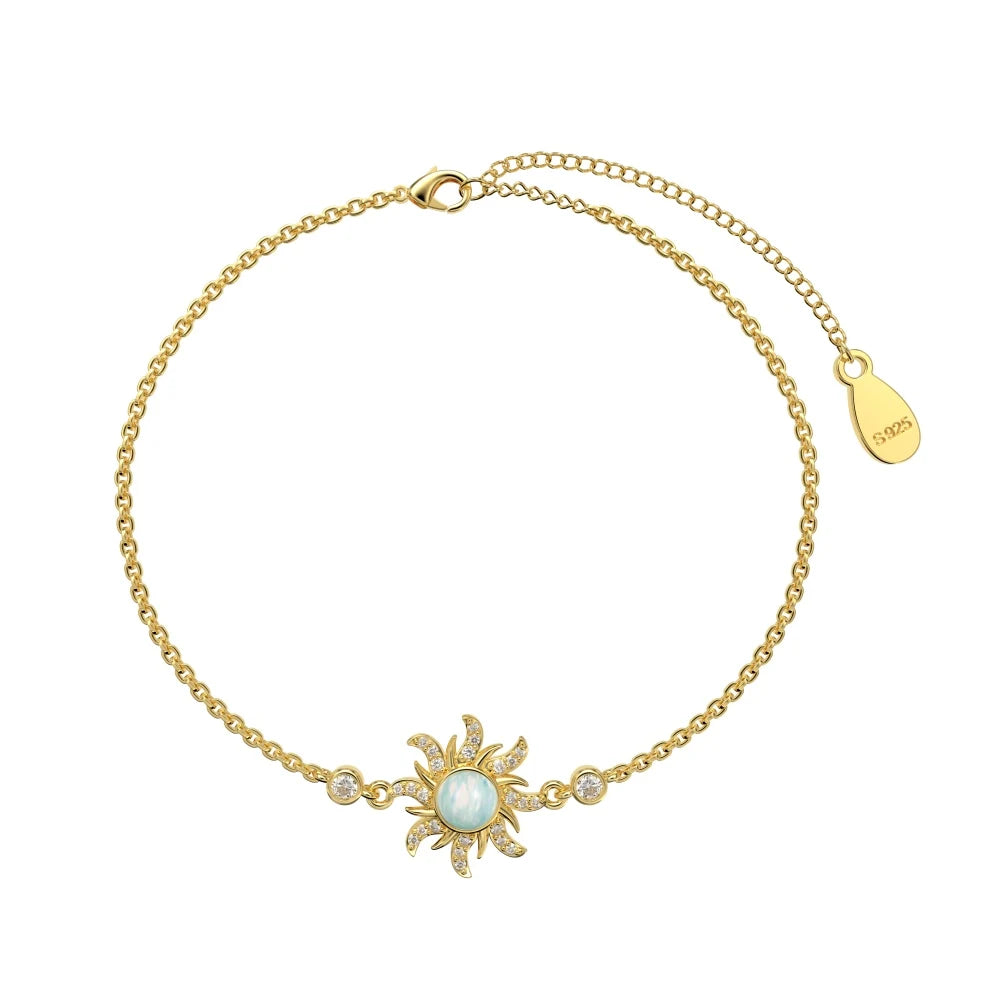 Dylam New Arrival Custom 925 Silver Elegant Design Link Chain Bracelet 18K Gold Jewelry Opal Sun Charm Bracelets for Women