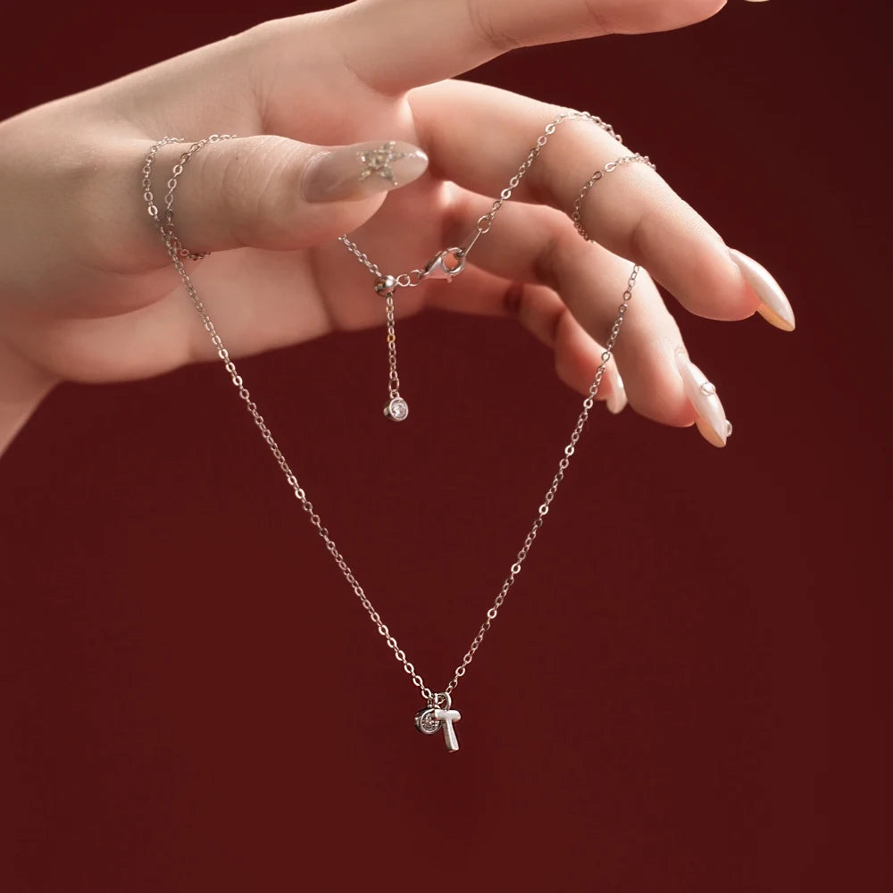925 Sterling Silver T Initial 5A CZ Necklace product image 2