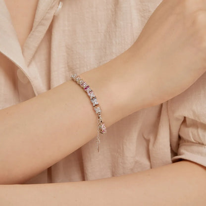 Best Sell Fine Jewelry Multi-Color S925 Silver Rainbow 5A Cz Cubic Zirconia Stone  Tennis Chain Bracelets Women