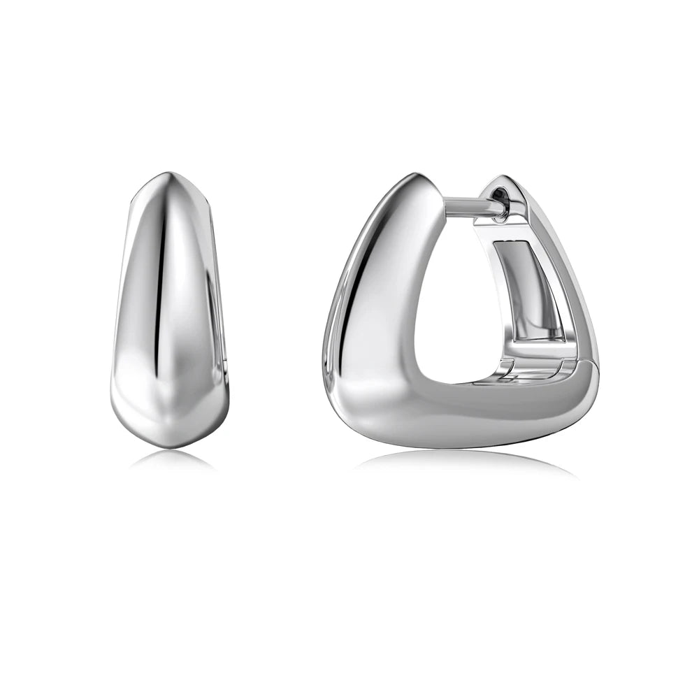 New Trendy Vintage Geometric Triangle Square Huggie Earring S925 Sterling Silver 18K Gold Plated Hoop Earrings for Women