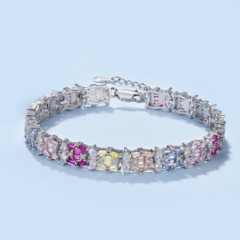 Beautiful Waterdrop Pear Shape 925 Sterling Silver Bracelet Jewelry Set Cubic Zirconia Pink Stone  Tennis Bracelets Women