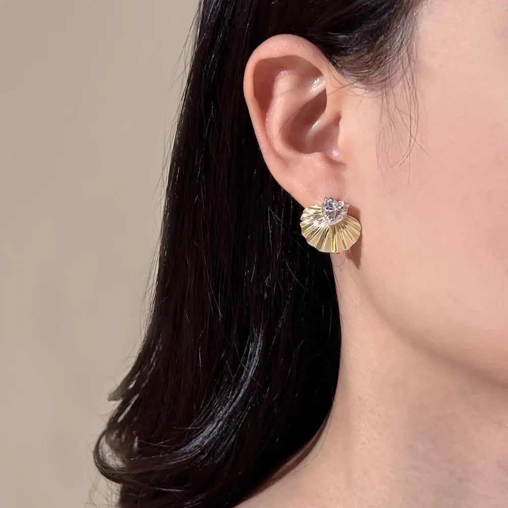 KAKODIY Luxury 14K Gold Plated Large Scallop Stud Earrings Jewelry Fashion £925 Stud Earrings Zircon Earrings - product image 6