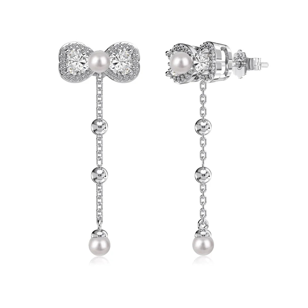 KAKODIY Elegant Boutique Jewelry 925 Sterling Silver 5A Cubic Zirconia Gemstone Shell Pearl Pendant Bow Bow Tassel Stud Earrings