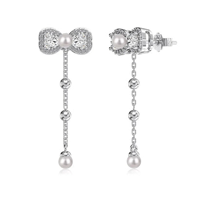 KAKODIY Elegant Boutique Jewelry 925 Sterling Silver 5A Cubic Zirconia Gemstone Shell Pearl Pendant Bow Bow Tassel Stud Earrings