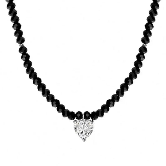 Bohemian Factory Price S925 Sterling Silver Pendants for Women Heart Necklace Zircon Crystal Necklaces Black Bead Jewelry