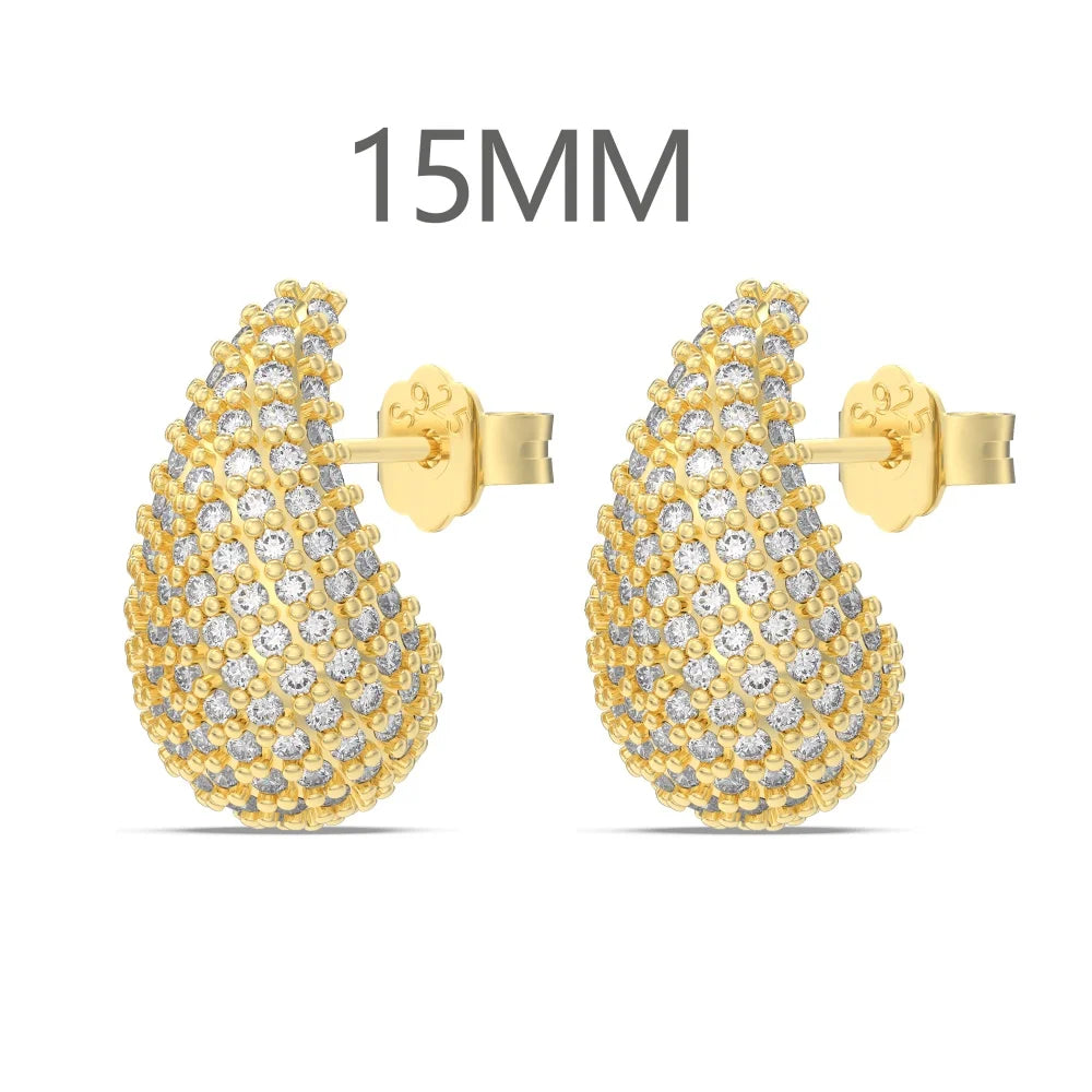 KAKODIY Luxury Jewelry Stud Earrings 14K Gold Plate Sterling Silver 925 Water Drop Earrings