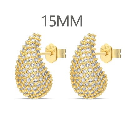 KAKODIY Luxury Jewelry Stud Earrings 14K Gold Plate Sterling Silver 925 Water Drop Earrings