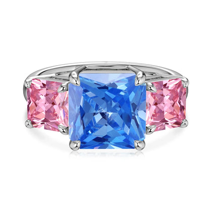 Luxurious Charm Women Fashion Fine Jewelry S925 Silver Non Tarnish Three Square 5A Cubic Zirconia Sapphire Jewelry Ring