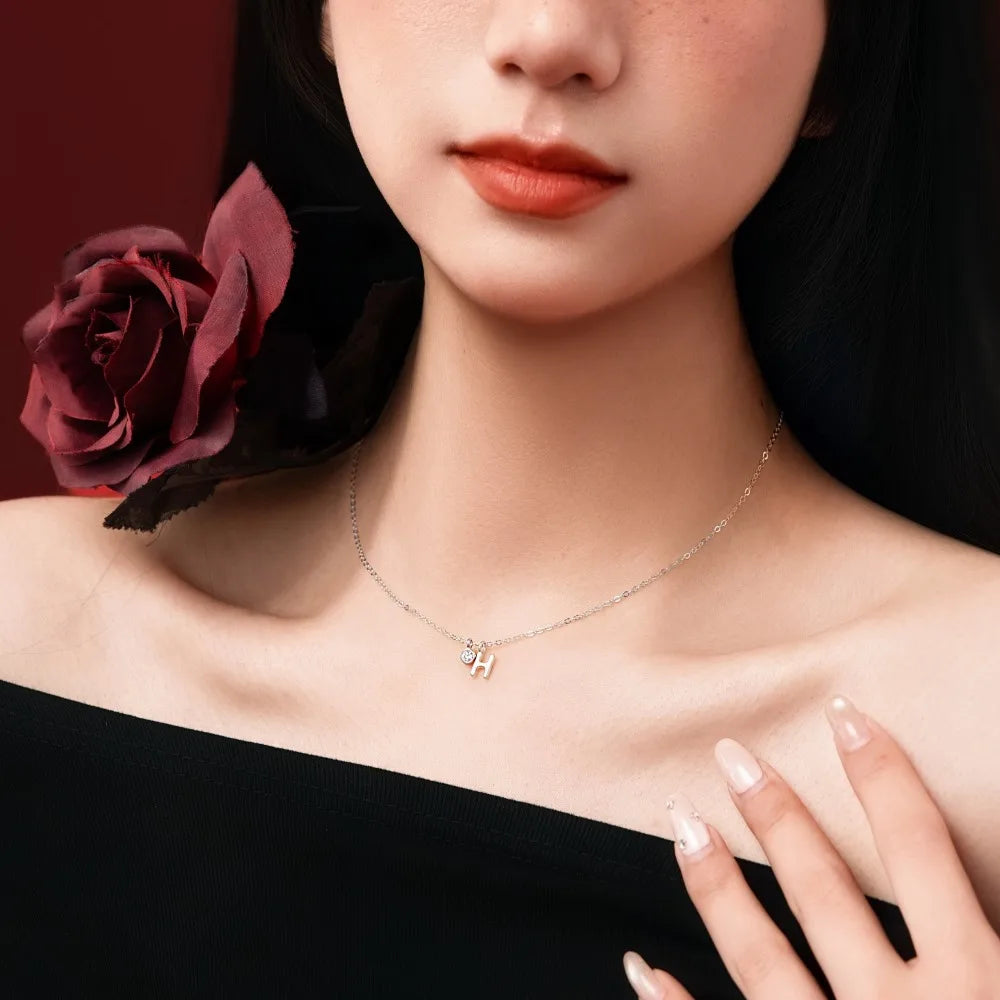 925 Silver H Initial 5A CZ Necklace DY191881 product image 3