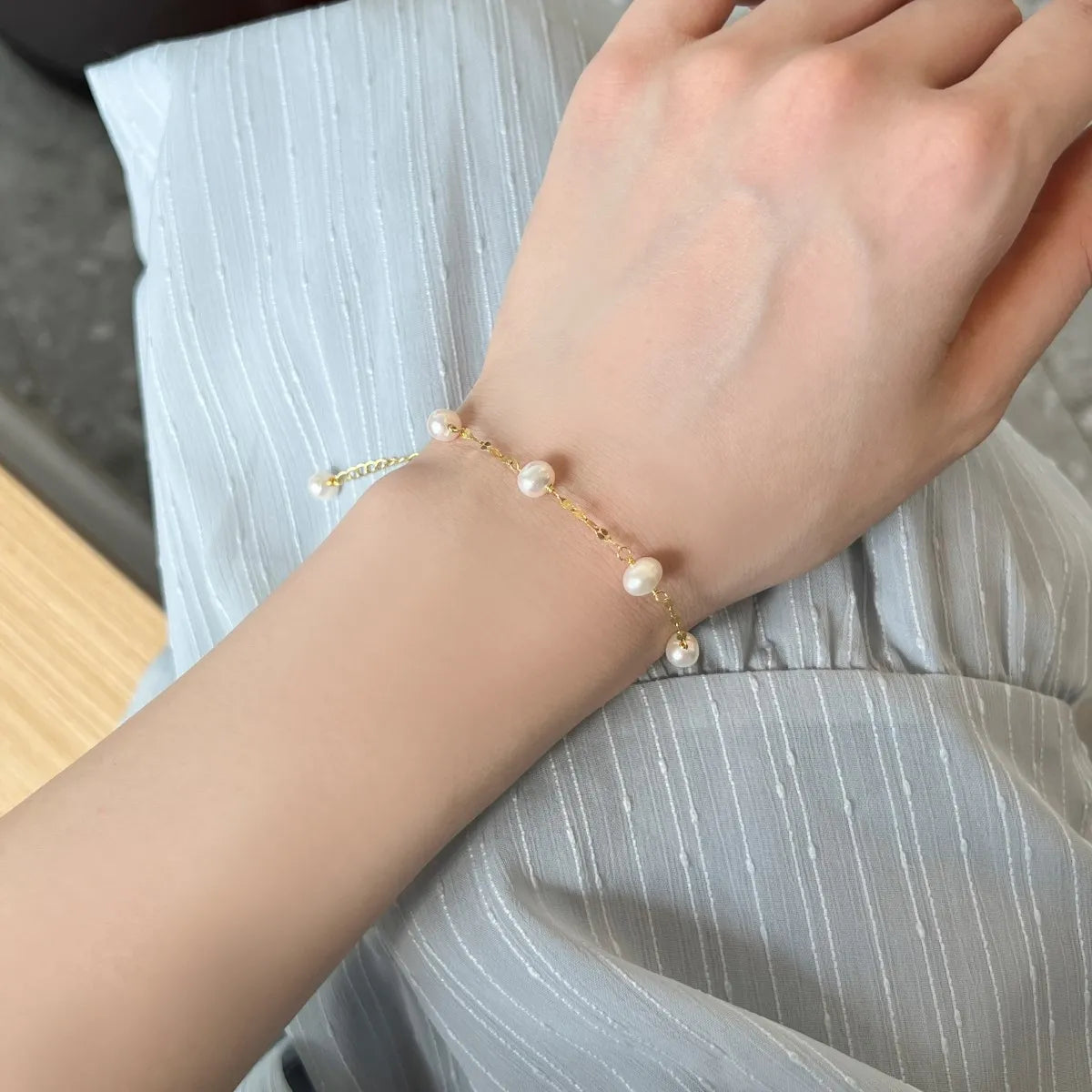 Fine Jewelry  Freshwater Pearl Bracelet 925 Sterling Silver Small Bead Chain 18K Gold Plated Bracelets for Women Luxury
