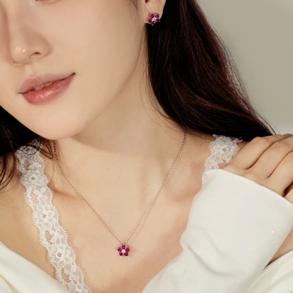 New Year Merry Christmas Festival Gifts Sterling Silver Link Chain Women Fine 5A Zirconia Flower Pendant Necklace