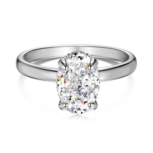 Jewelry Manufacturer Supplier S925 Silver Rhodium Plated Luxury Oval 8A Crushed Iced Out Cut Cubic Zirconia Women Ring