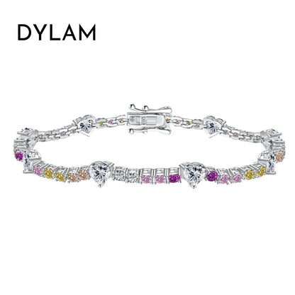 Korean Trendy Multi Color S925 Silver Pink  Bracelet Bling Cz Cubic Zircon Pear Shape Bracelets for Women Jewelry