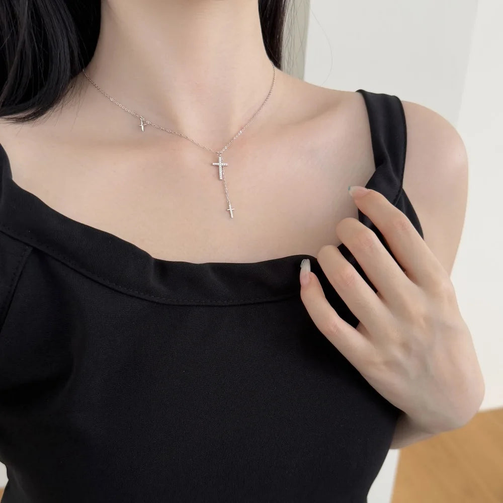 925 Sterling Silver Cross 5A CZ Pendant Necklace product image 3