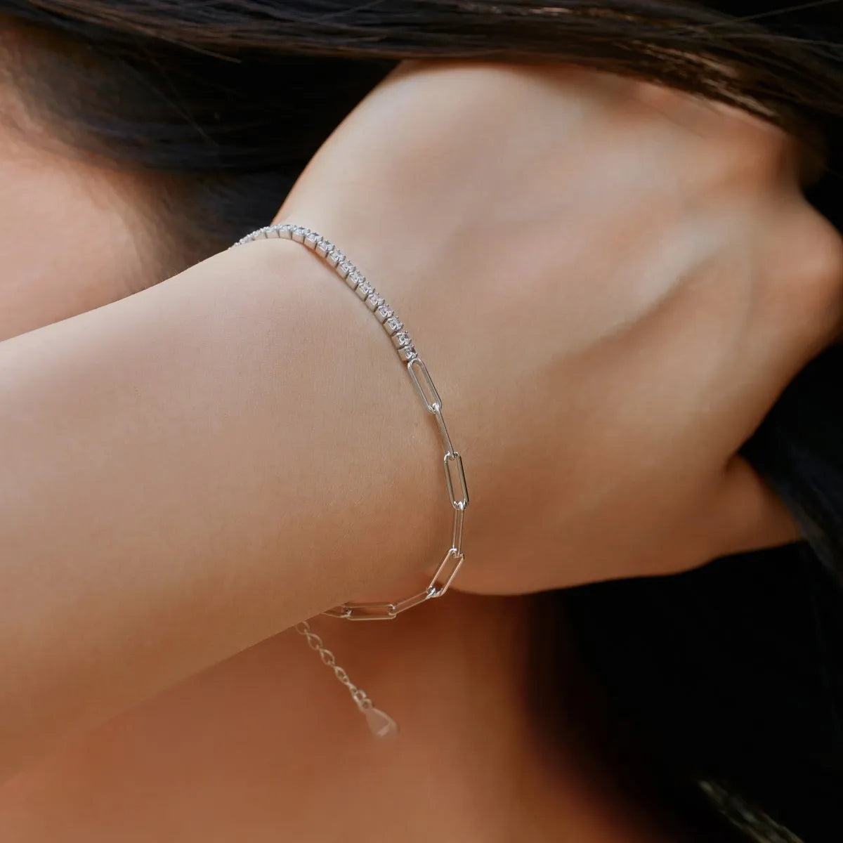Vintage Spliced Cz Zircon Paperclip Chain S925 Silver Bracelet Tennis 18K Gold Plated Rectangular Stacking Bracelets Women