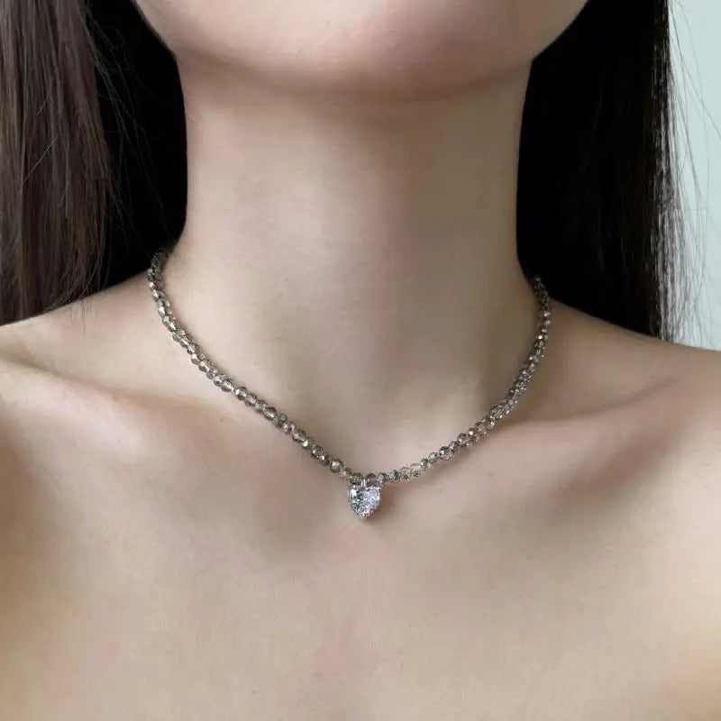 Bohemian Factory Price S925 Sterling Silver Pendants for Women Heart Necklace Zircon Crystal Necklaces Black Bead Jewelry