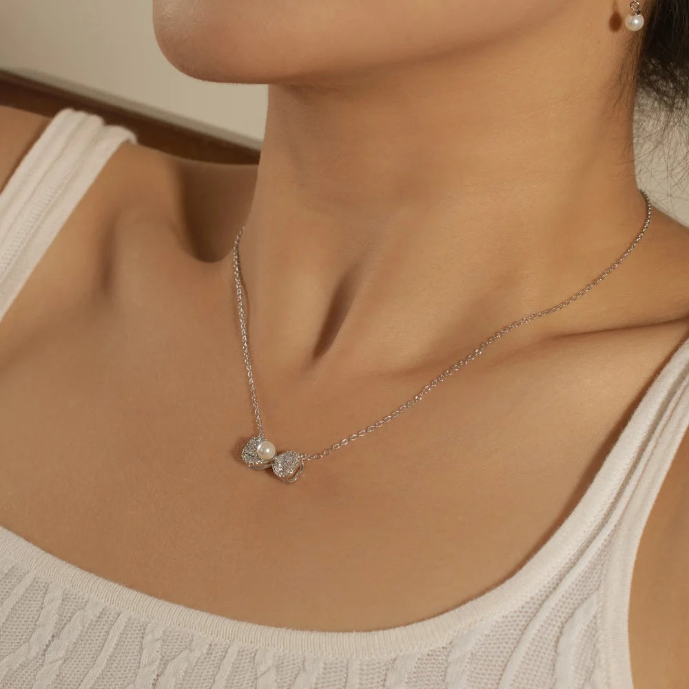 925 Sterling Silver Bow Pearl Pendant Necklace product image 3