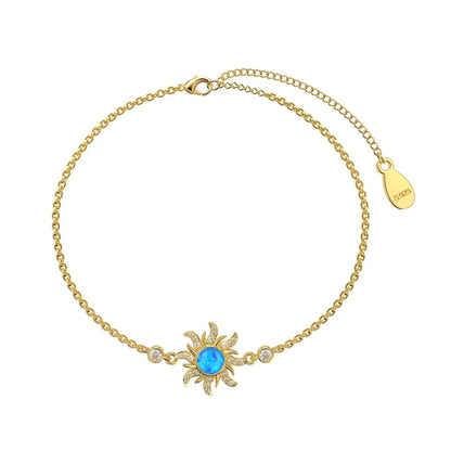 Dylam New Arrival Custom 925 Silver Elegant Design Link Chain Bracelet 18K Gold Jewelry Opal Sun Charm Bracelets for Women