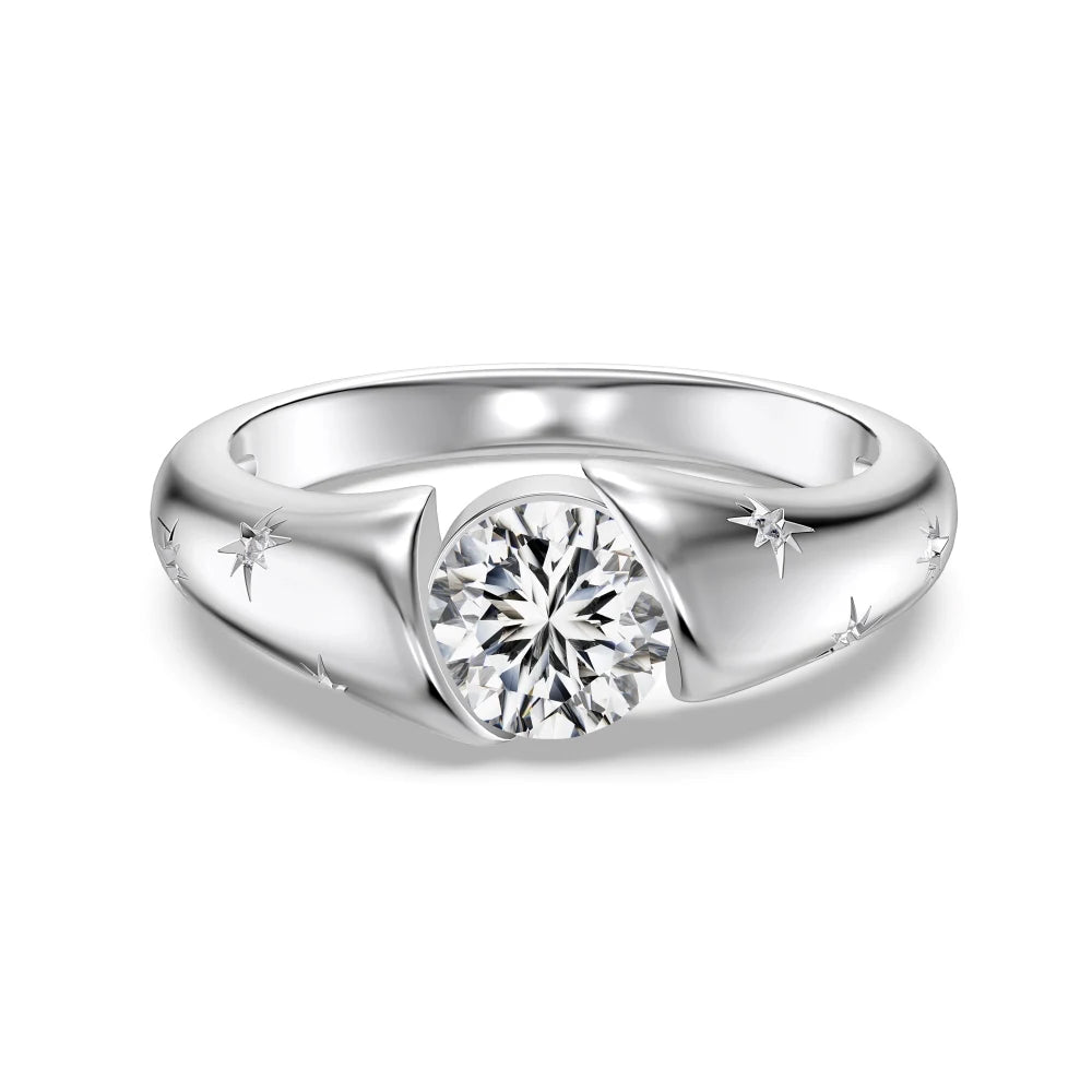 925 Sterling Silver Star Bridal Engagement Ring by KAKODIY