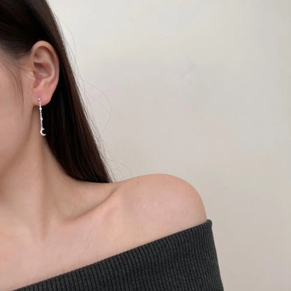 Trendy Minimalist Design Tarnish Free S925 Silver 5A Zirconia Crescent Star Tassel Dangle Stud Earrings for Women Dress up