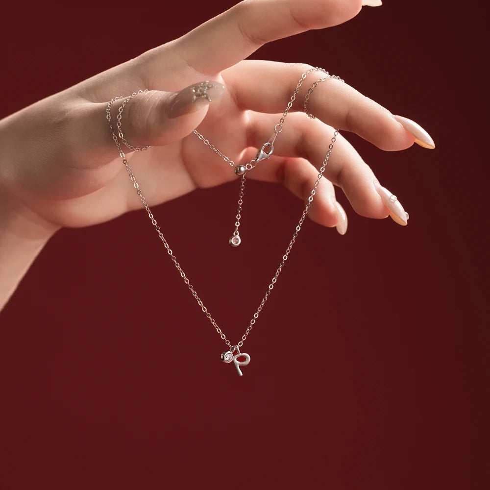 925 Sterling Silver P Initial 5A CZ Necklace product image 2