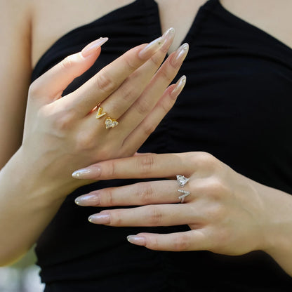 Personalized Statement Dress up Jewelry Rings S925 Silver 26 A-Z Initial Letter V Heart 5A Cubic Zirconia Open Rings
