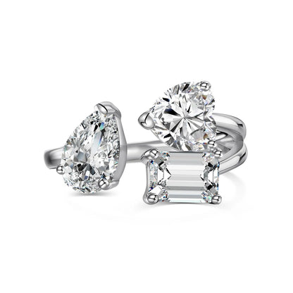New Designer Elegance Fine Fashion Jewelry Rings Solid Sterling Silver Multiple Shape 1ct 5A Zirconia Open Adjustable Ring