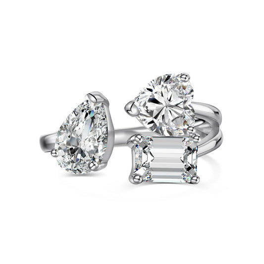 New Designer Elegance Fine Fashion Jewelry Rings Solid Sterling Silver Multiple Shape 1ct 5A Zirconia Open Adjustable Ring