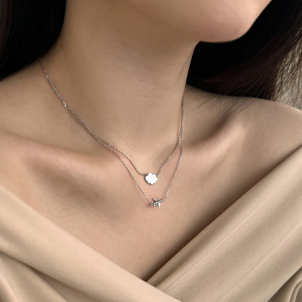 Hot Sale Creative Airplane Cloud Chain Pendant 18K Gold Plated Double Layered Necklace Exquisite S925 Silver Necklaces for Women