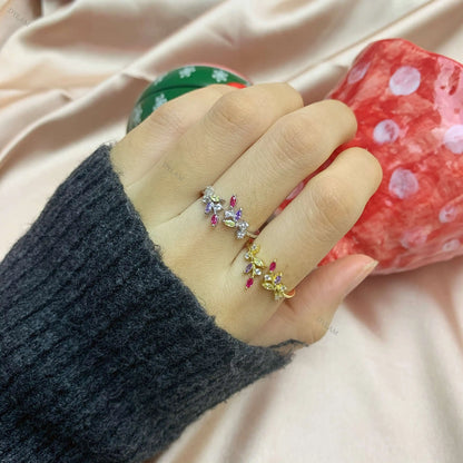925 Sterling Silver Toe Ring Hypoallergenic Adjustable Band Leaf Ring CZ Adjustable Open Ring Unique Wedding Engagement