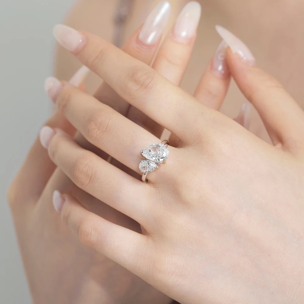 Classic Dainty Design 925 Sterling Silver Rhodium Plated Double Stone 8A Crushed Iced Out Cut Cubic Zirconia Jewelry Rings