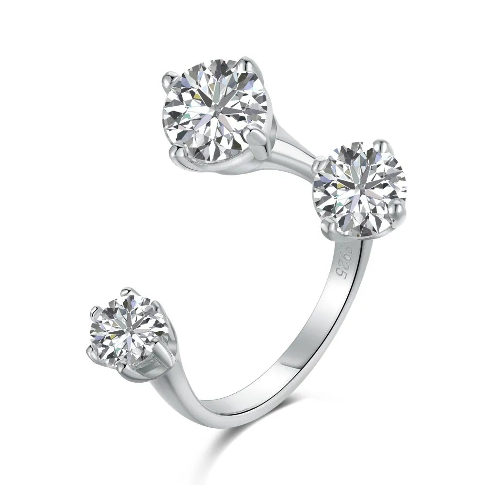 New Arrival Minimalist Design Rhodium Plated 925 Sterling Silver Adjustable 5A Zirconia Women Wedding Promise Rings