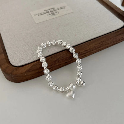 Low Price Love Sweet Pearl Heart Shaped Pendant Necklace Multi Layered Round Beads S925 Sterling Silver Necklace for Women