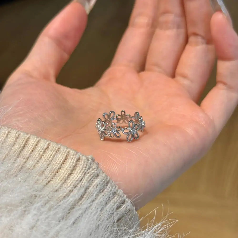 925 Silver Flower Engagement Ring DY121414 product image 4