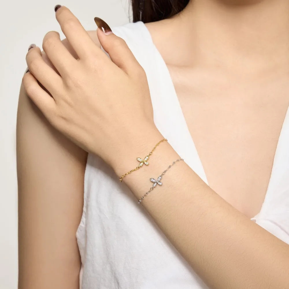 925 Silver Butterfly 5A CZ Chain Bracelet DY150664 product image 2