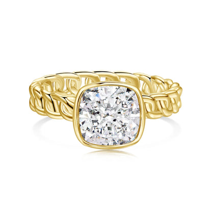 S925 Silver 18K Gold Plated Retro Vintage Cuban Chain Solitaire 8A Crushed Iced Out Cut Cubic Zirconia Jewelry Rings