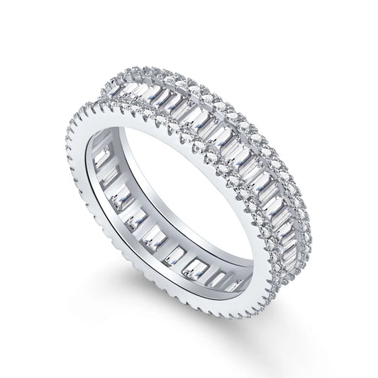 Hot Sale Anniversary Matching Modern Simple Classy Bride Pave Unisex for Couples CZ 5A Ring Sterling Silver 925