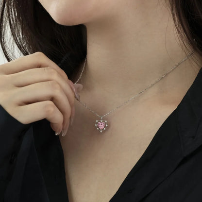 Pink Heart Pendant S925 Silver Necklace Jewelry Girl Sweet Cool Clavicle Chain Accessories Cz Zirconia Necklaces for Women