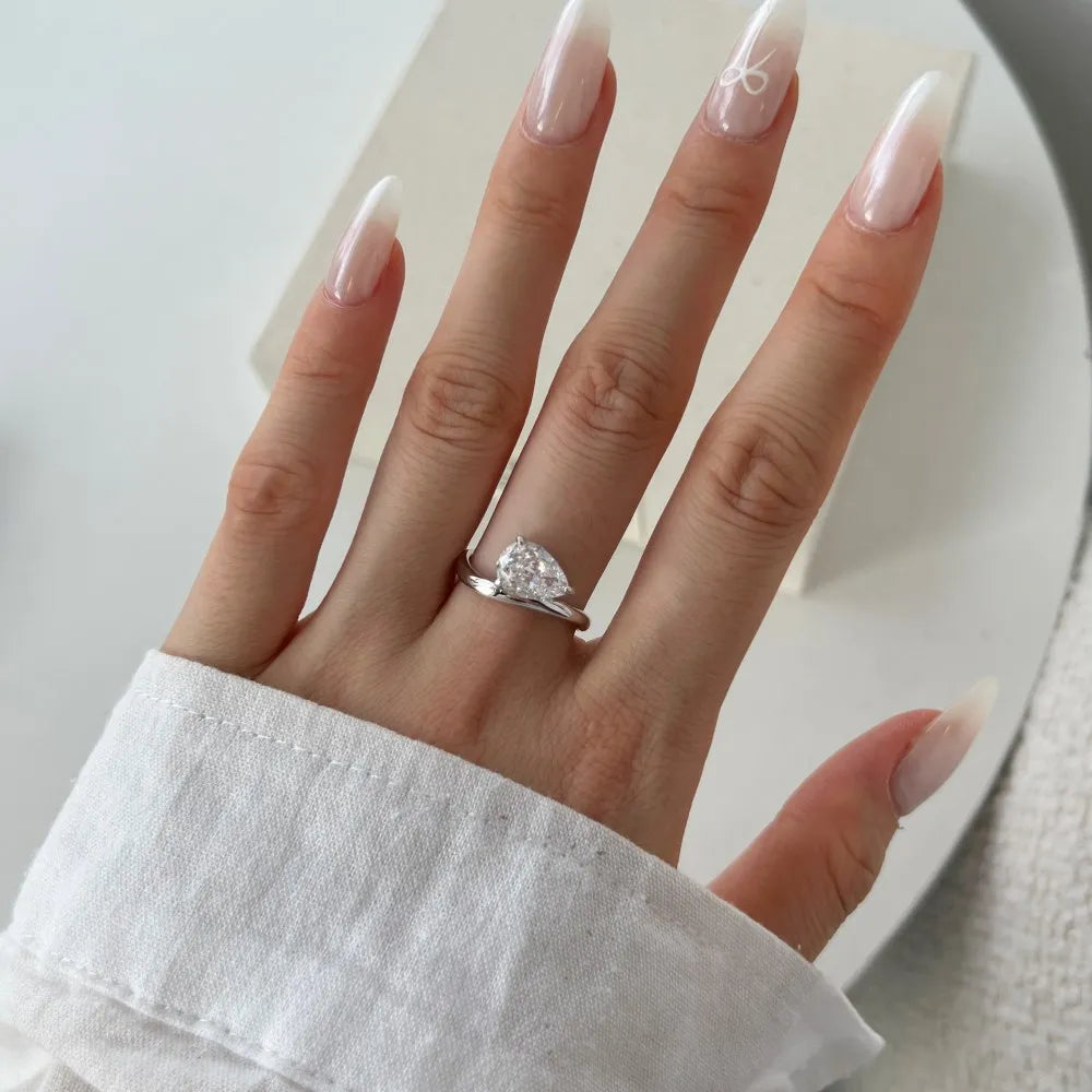 Geometric Dainty Design S925 Silver Rhodium 18K Gold Plated Twisted Waterdrop Shape 8A Iced Out Cut Zirconia Jewelry Rings